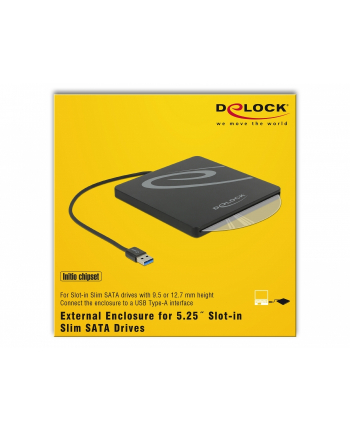 DeLOCK External enclosure for 5.25? Slot-in Slim SATA Drives 9.5 / 12.7 mm to USB Type-A male, drive enclosure (black)