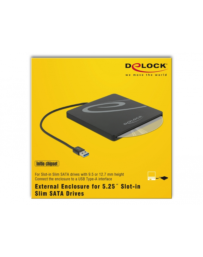 DeLOCK External enclosure for 5.25? Slot-in Slim SATA Drives 9.5 / 12.7 mm to USB Type-A male, drive enclosure (black) główny