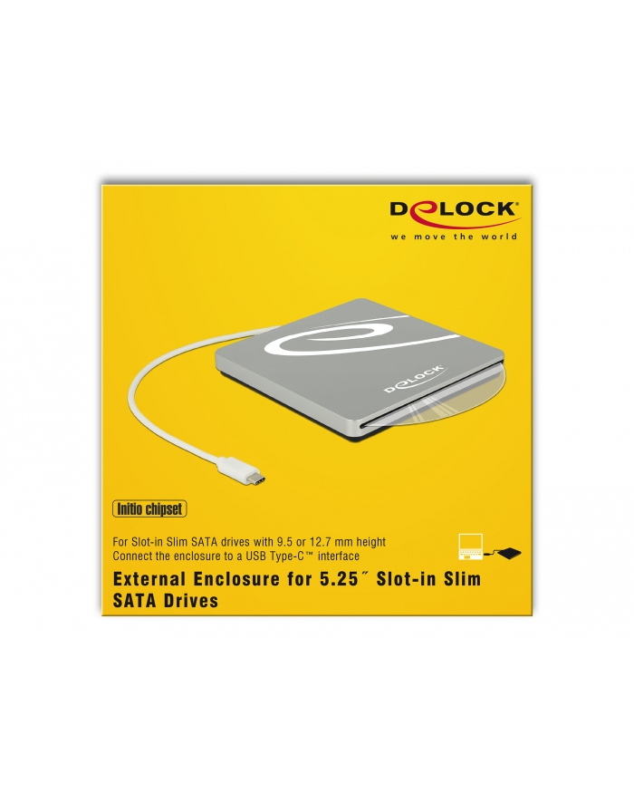 DeLOCK External enclosure for 5.25? Slot-in Slim SATA Drives 9.5 / 12.7 mm to USB Type-C plug, drive enclosure (silver) główny