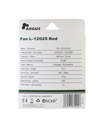 Inter-Tech L-12025 120x120x25mm, case fan (Black / Red)