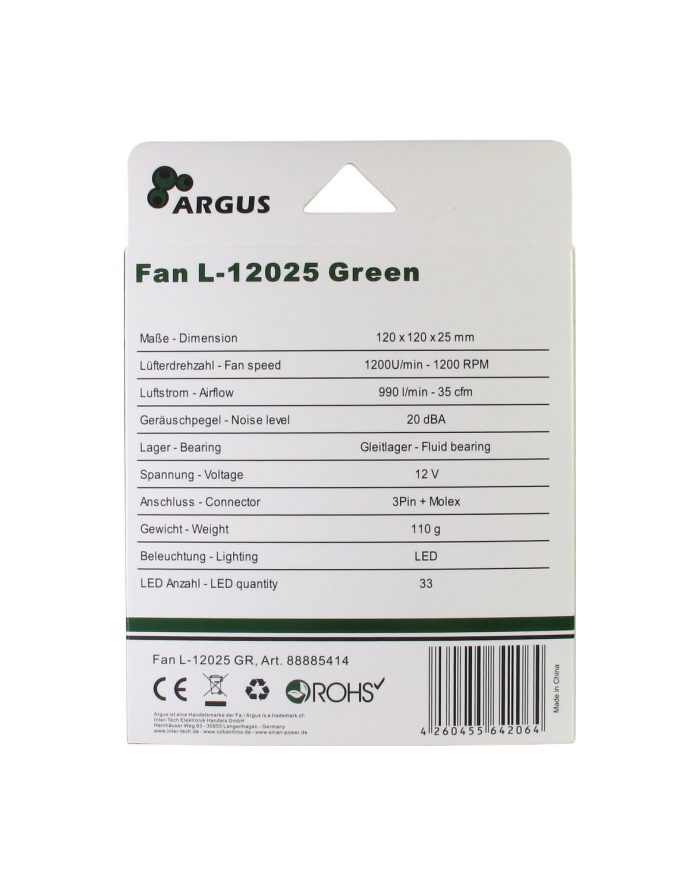Inter-Tech L-12025 120x120x25mm, case fan (black / green) główny