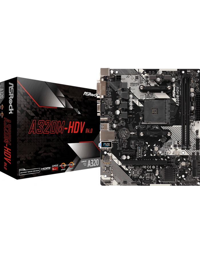 asrock Płyta główna A320M-HDV R4.0 AM4 2DDR4 DSUB/DVI/HDMI/m.2 mATX główny
