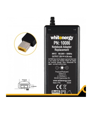 whitenergy Zasilacz AC Ładowarka do laptopa 20V, 4.5A, 90W, 11x4.5x0.6 mm