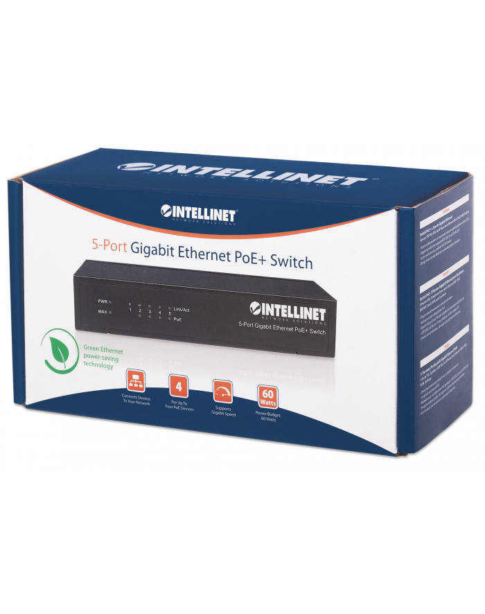 intellinet network solutions Intellinet Gigabit Switch PoE+ 5x RJ45 60W Desktop Metal Case główny