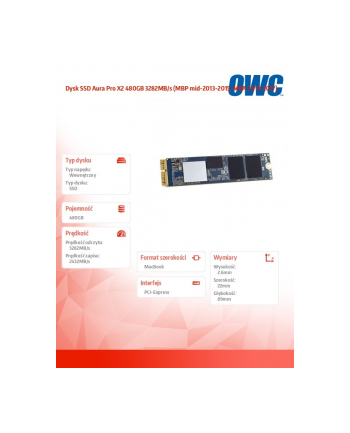 owc Dysk SSD Aura Pro X2 480GB 3282MB/s (MBP mid-2013-2015, MBA 2013-2017)