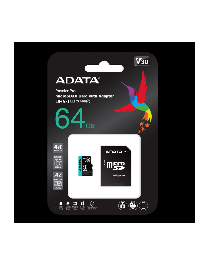 adata Karta pamięci microSD Premier Pro 64GB UHS1 U3 V30 A2 + adapter główny