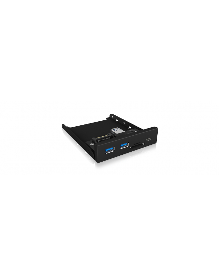 IcyBox 3-portowy Hub (2x USB 3.0, 1x USB Type-C), czytnik kart miniSD/SD, czarny główny