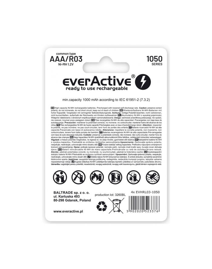 Zestaw akumulatorków everActive Professional line EVHRL03-1050 (1050mAh ; Ni-MH LSD) główny