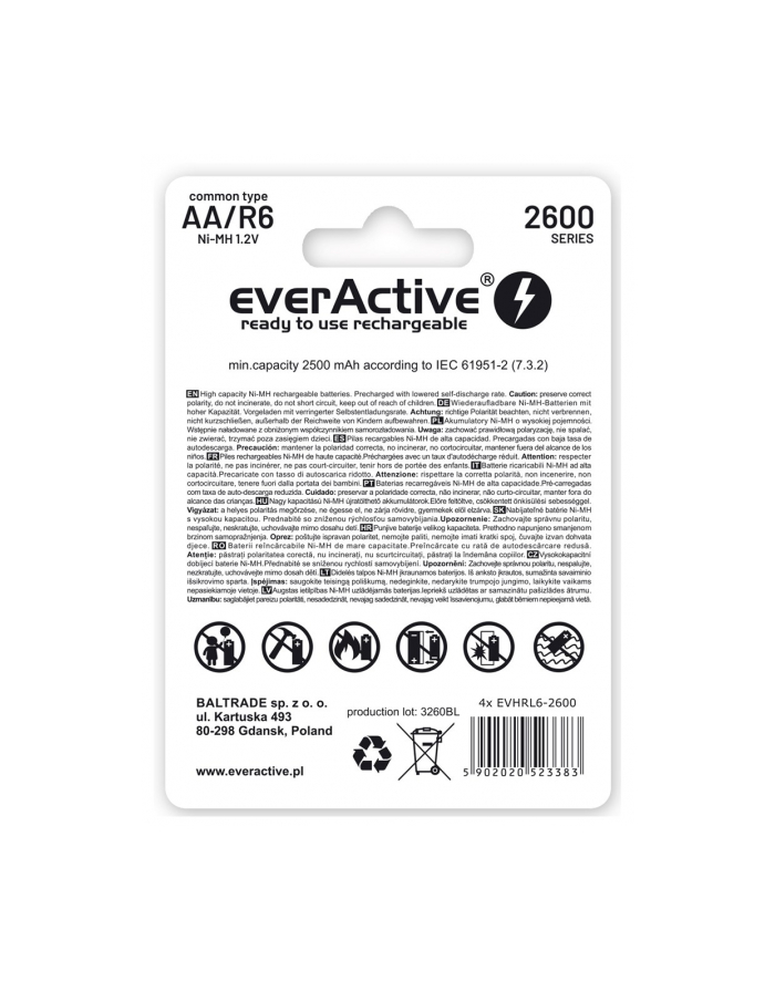 Zestaw akumulatorków everActive Professional line EVHRL6-2600 (2600mAh ; Ni-MH) główny