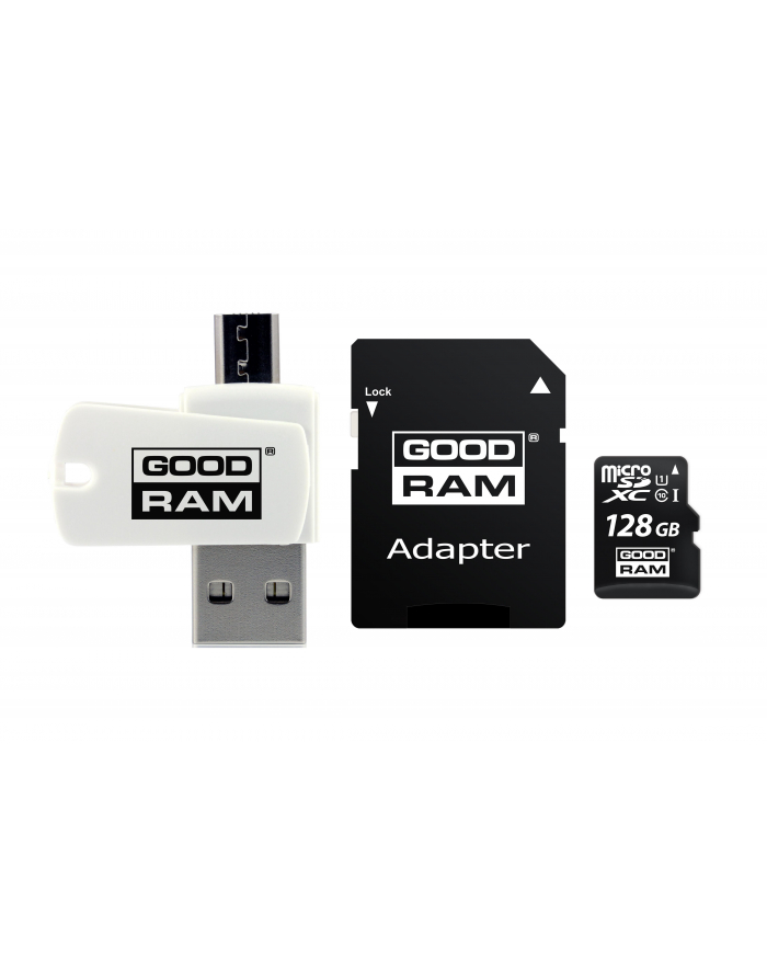 Karta pamięci z adapterem i czytnikiem kart GoodRam All in one M1A4-1280R12 (128GB; Class 10; Adapter  Czytnik kart MicroSDHC  Karta pamięci) główny