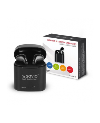 Słuchawki bezprzewodowe SAVIO TWS-02 (douszne; bezprzewodowe  Bluetooth; z wbudowanym mikrofonem; kolor czarny)