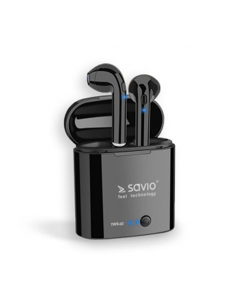 Słuchawki bezprzewodowe SAVIO TWS-02 (douszne; bezprzewodowe  Bluetooth; z wbudowanym mikrofonem; kolor czarny)