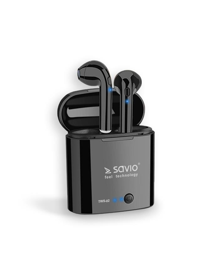Słuchawki bezprzewodowe SAVIO TWS-02 (douszne; bezprzewodowe  Bluetooth; z wbudowanym mikrofonem; kolor czarny) główny