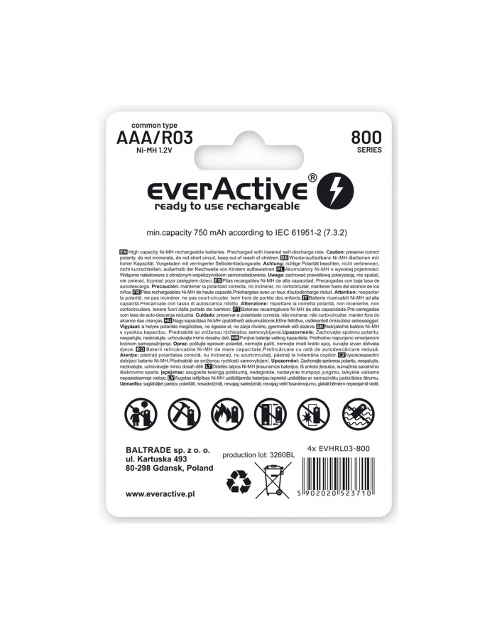 Zestaw akumulatorków everActive EVHRL03-800 (800mAh ; Ni-MH LSD) główny