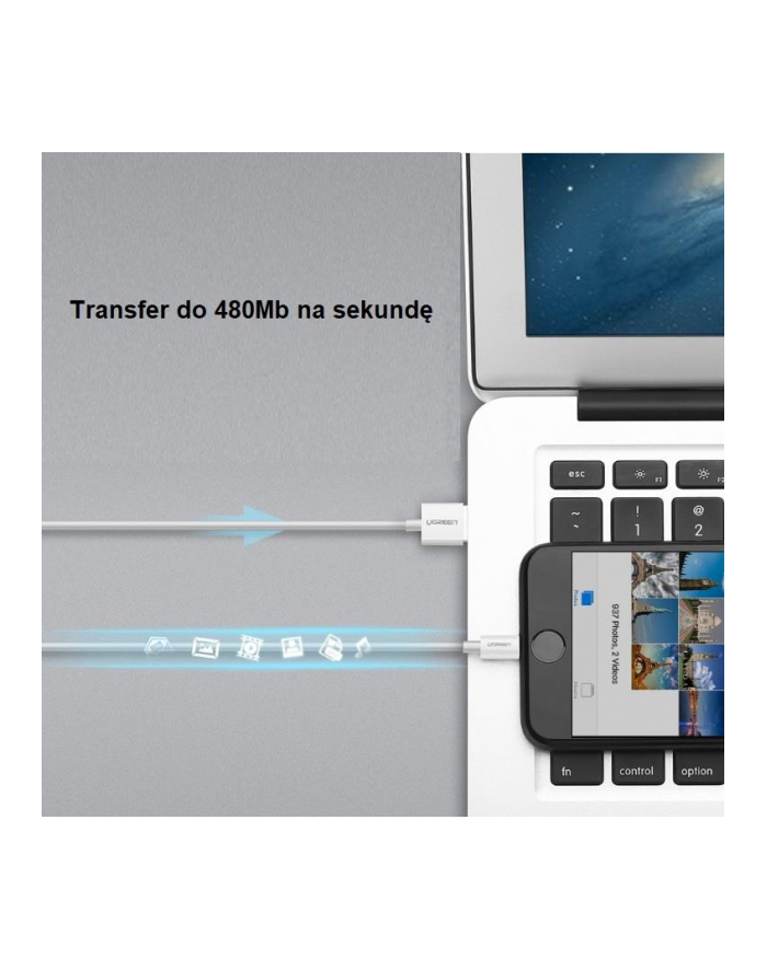 Kabel UGREEN 20728 (USB 20 M - Lightning M; 1m; kolor biały) główny