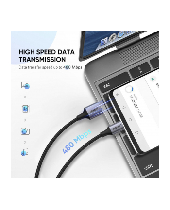 Kabel UGREEN 60128 (USB 20 M - USB 30 Typu C M; 2m; kolor czarny)