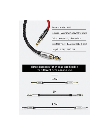 Kabel Baseus CAM30-BS1 (Jack 3 5 mm - Jack 3 5 mm ; 1m; kolor czarno-srebrny)