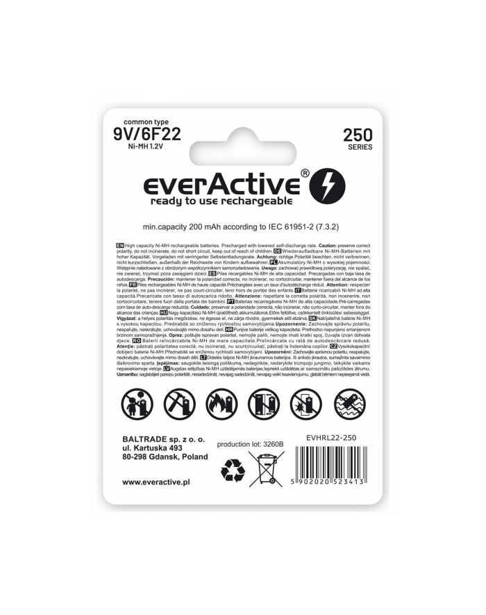 Zestaw akumulatorków everActive EVHRL22-250 (250 mAh ; Ni-MH) główny