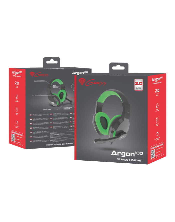 natec Słuchawki dla graczy Genesis Argon 100 z mikrofonem czarno-zielone główny