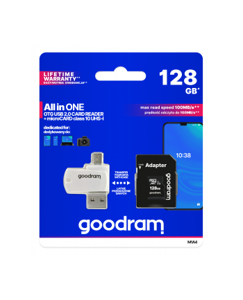 goodram Karta microSDHC 128GB CL10 + adapter + czytnik
