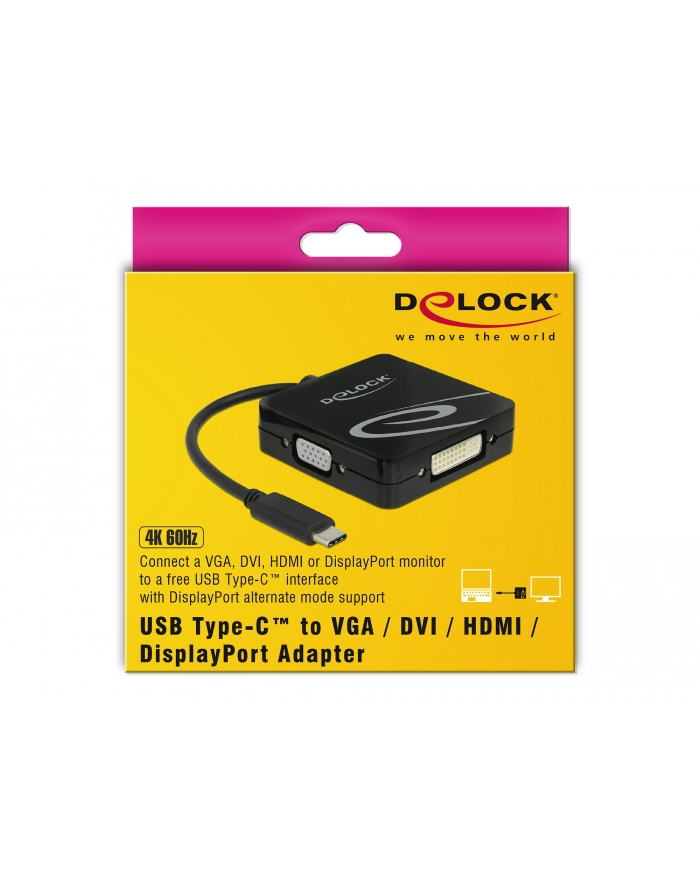 Delock Adapter USB-C > VGA / HDMI / DVI albo DP, czarny główny