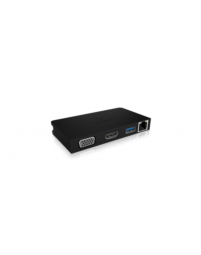 IcyBox Stacja dokująca z zintegrowanym kablem USB Type-C, HDMI, VGA, Czarna główny