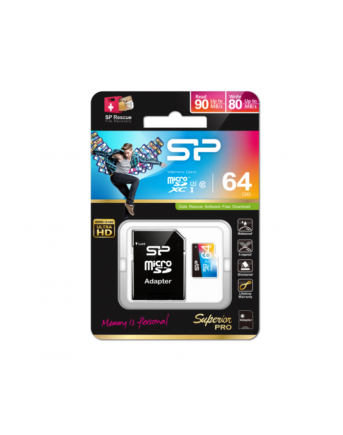 silicon power Karta pamięci microSDHC 64GB U3 30MB/S Superior + Adapter główny