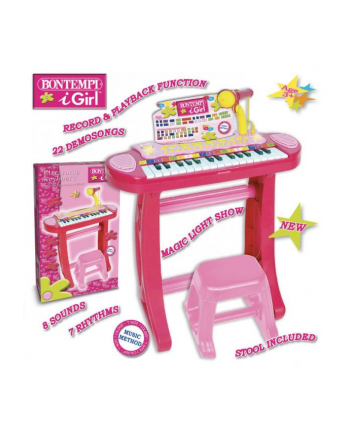 Bontempi Girl Elektroniczne organy ze statywem, krzesełkiem i mikrofonem,róż 33483 DANTE