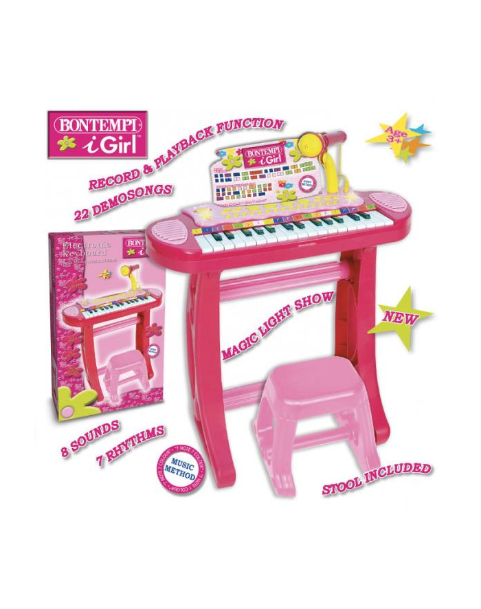Bontempi Girl Elektroniczne organy ze statywem, krzesełkiem i mikrofonem,róż 33483 DANTE główny