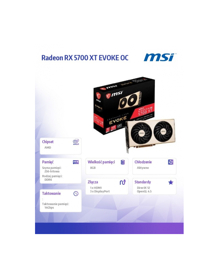 msi Karta graficzna Radeon RX 5700 XT EVOKE OC 8G GDDR6 256BIT HDMI/3DP główny