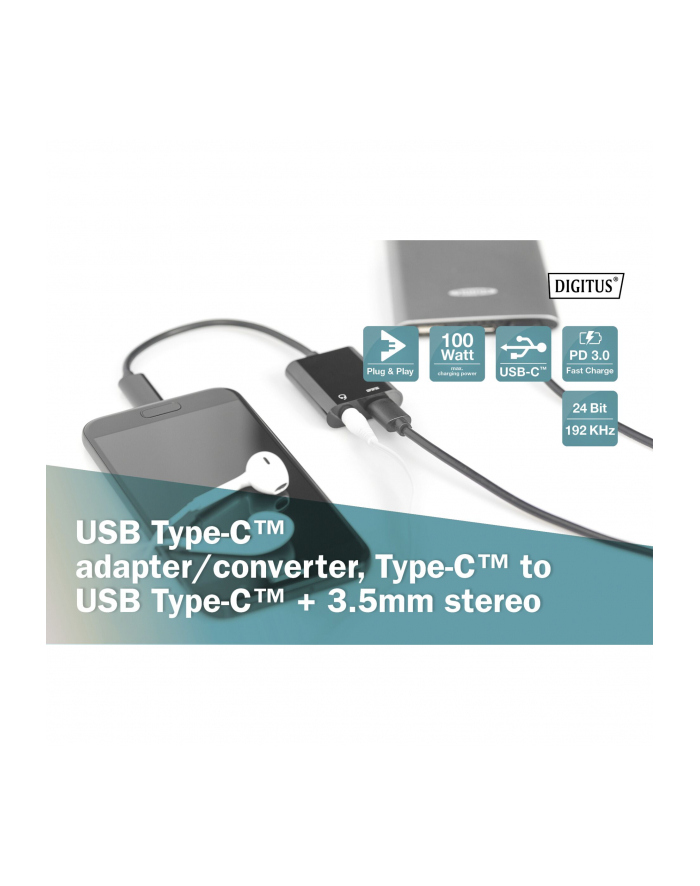 Kabel USB 3.1 Typ C Gen.2 SuperSpeed+ 10Gbps MiniJack 3.5mm + USB C czarny 20cm główny