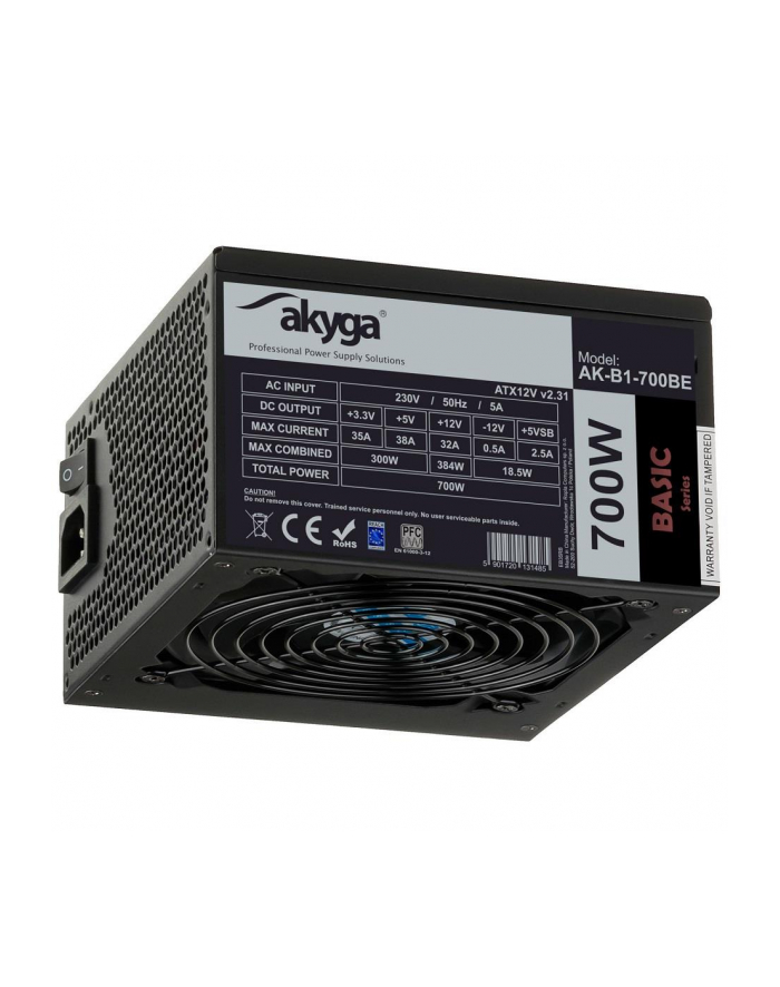 Akyga AK-B1-700BE ATX Power Supply 700W BLACK EDITION P4+4 PCI-E SATA PPFC 12 cm główny