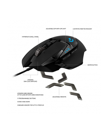 Mysz Logitech G502 Gaming HERO EU 910-005471 (optyczna; 16000 DPI; kolor czarny