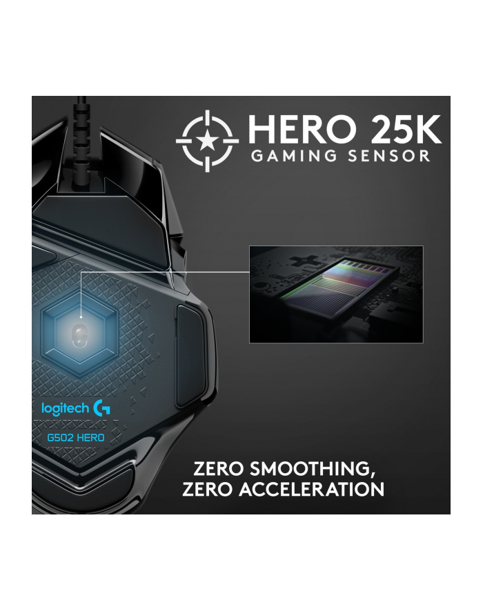 Mysz Logitech G502 Gaming HERO EU 910-005471 (optyczna; 16000 DPI; kolor czarny główny
