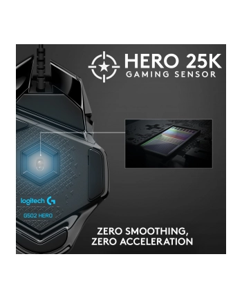 Mysz Logitech G502 Gaming HERO EU 910-005471 (optyczna; 16000 DPI; kolor czarny
