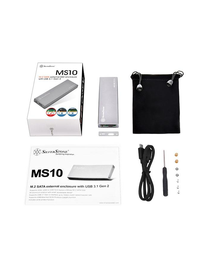 Silverstone SST-MS10C M.2 SATA external SSD Enclosure, USB Type-C, silver główny