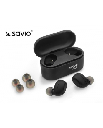 Słuchawki bezprzewodowe SAVIO TWS-04 (bluetooth; bezprzewodowe  Bluetooth; z wbudowanym mikrofonem; kolor czarny