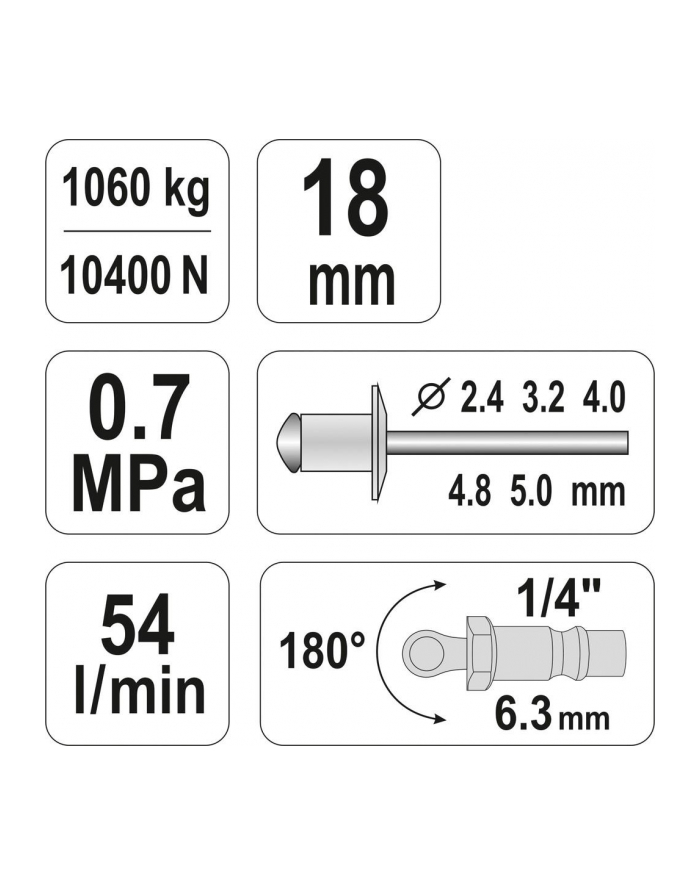 Nitownica pneumatyczny YATO YT-36171 (2 4 mm  3 2 mm  4 mm  4 8 mm  5 mm) główny