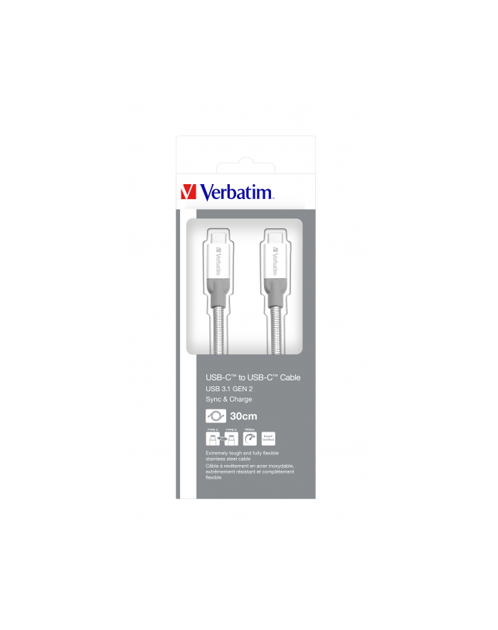 Kabel Verbatim USB-C(M) - USB-C(M) 3.1 Gen 2 0.3m srebrny główny