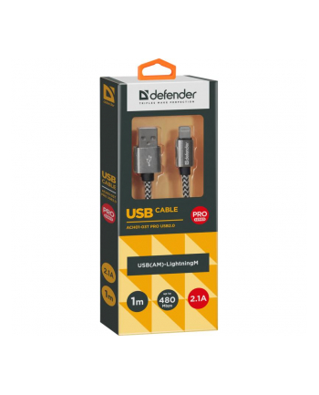 Kabel USB Defender USB-LIGHTNING 1m 2,1A biało-czarny