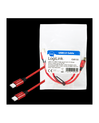 Kabel USB 2.0 LogiLink CU0155 USB-C - USB-C, M/M, czerwony, 0,3m