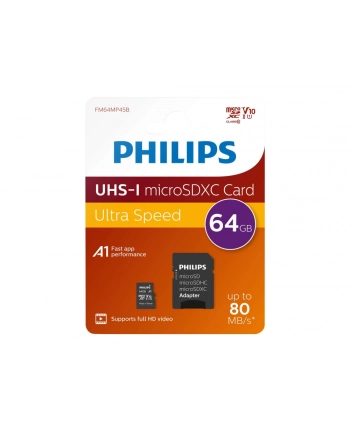 Philips 64 GB microSDXC, RAM (black, Class 10, UHS-I (U1))