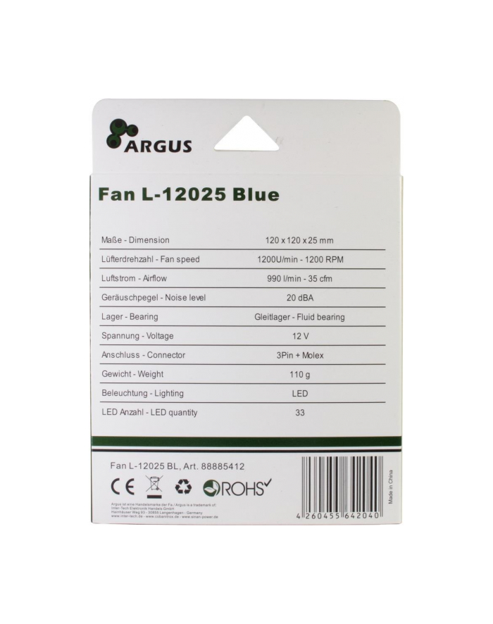 Inter-Tech L-12025 BL blue 120x120x25mm główny