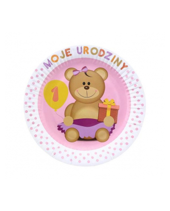 godan Talerzyki papierowe "Moje 1 Urodziny" różowe 18cm