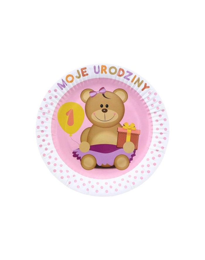 godan Talerzyki papierowe "Moje 1 Urodziny" różowe 18cm główny