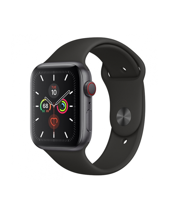 apple Zegarek Series 5 GPS+Cellular, 44mm koperta z aluminium w kolorze gwiezdnej szarości z paskiem sportowym w kolorze czarnym - S/M & M/L główny
