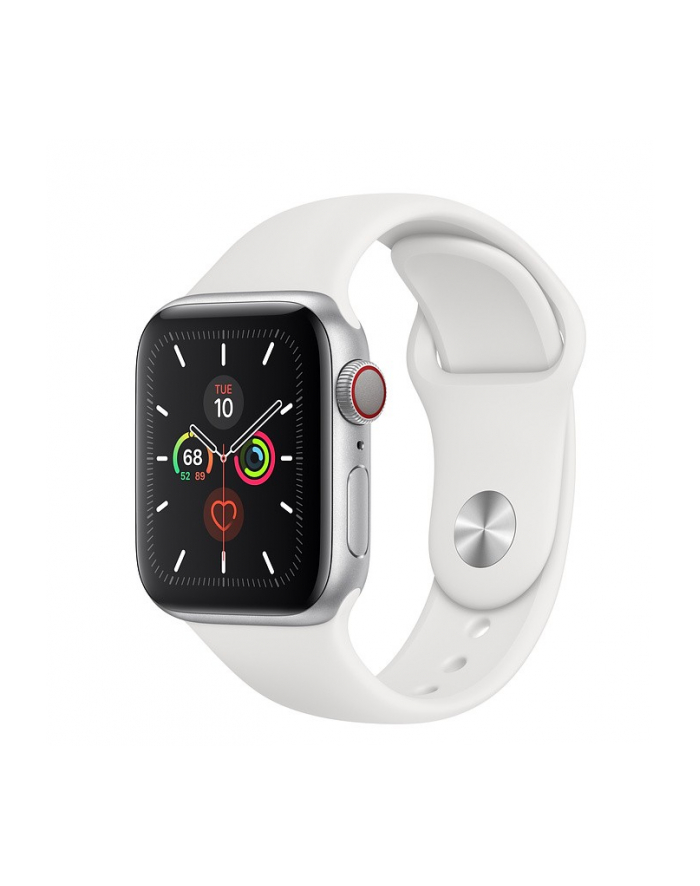 apple Zegarek Series 5 GPS+Cellular, 40mm koperta z aluminium w kolorze srebrnym z paskiem sportowym w kolorze białym - S/M & M/L główny