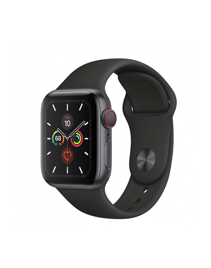 apple Zegarek Series 5 GPS+Cellular, 40mm koperta z aluminium w kolorze gwiezdnej szarości z paskiem sportowym w kolorze czarnym - S/M & M/L główny