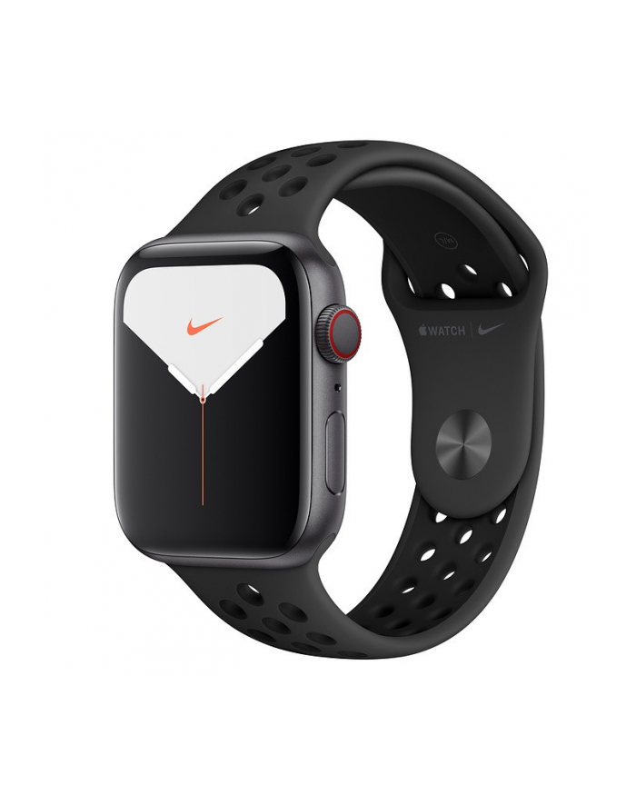 apple Zegarek Nike Series 5 GPS+Cellular, 44mm koperta z aluminium w kolorze gwiezdnej szarości z paskiem sportowym Nike w kolorze antracytu/czarnym - S/M & główny