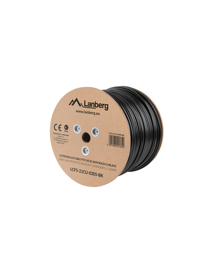 Lanberg kabel instalacyjny FTP, kat. 5e, drut OUTDOOR CU, 305m, czarny główny